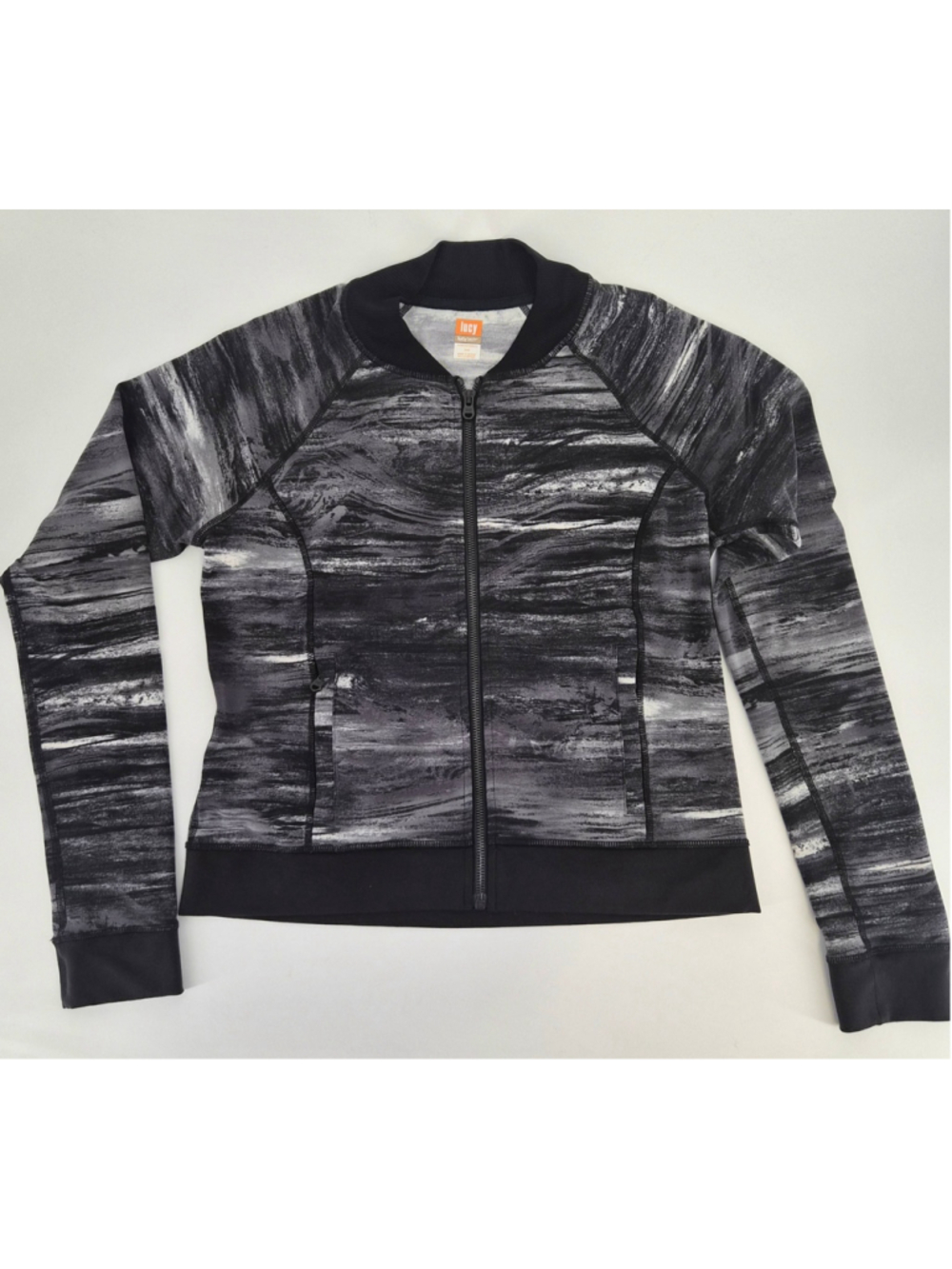 Lucy Defining Moment Jacket Womens M Black Gray Storm Print Athleisure Full Zip